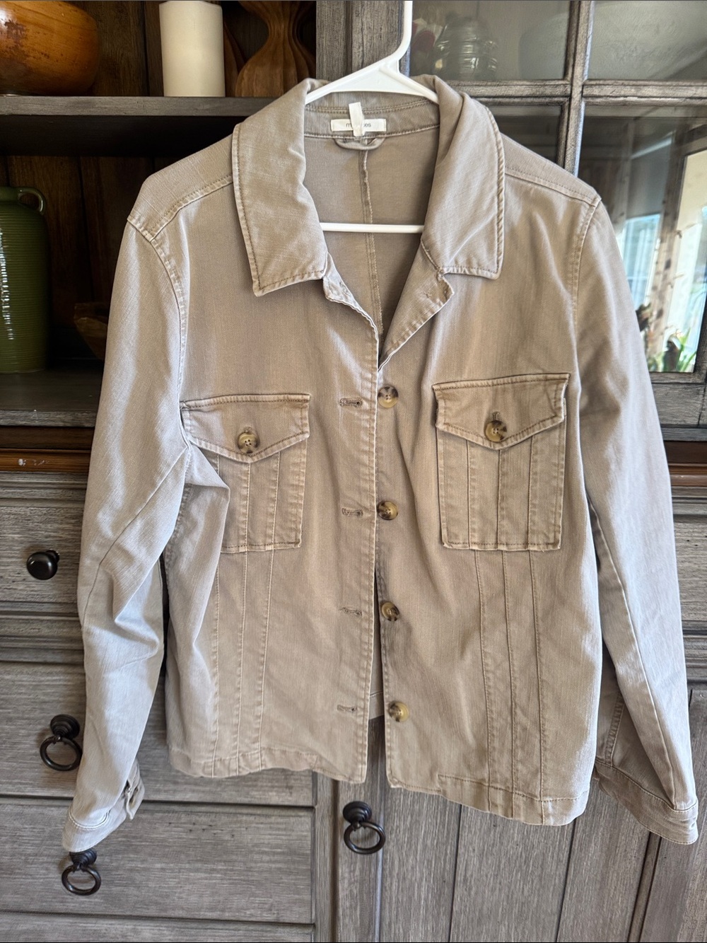 Maurices Taupe Button-Front Jean Jacket with Chest Pockets